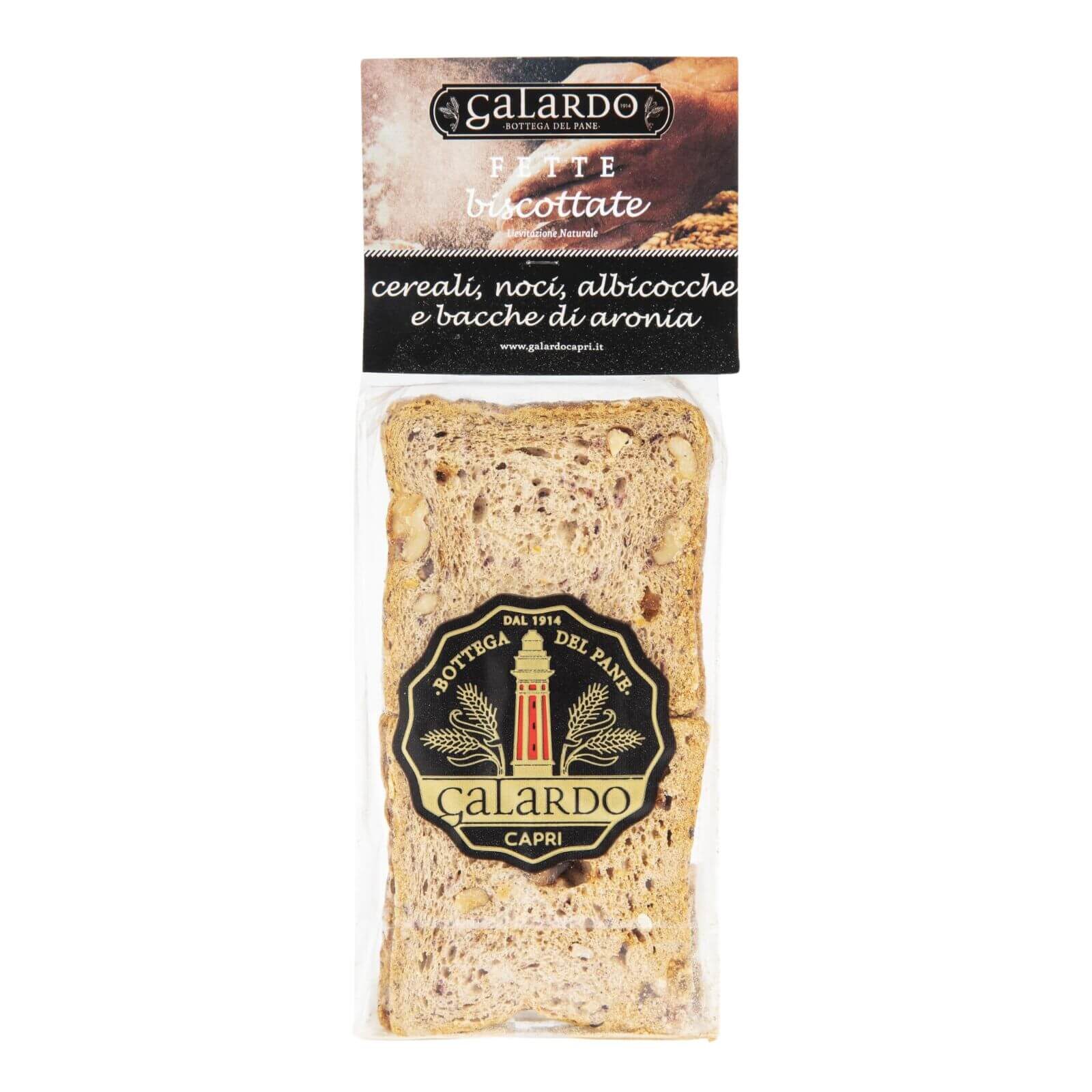 fette biscottate cereali, noci, albicocche e bacche di aronia confezionate